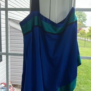 Nicole Miller One Shoulder Top, Blue Green, Asymmetric Hem, Large